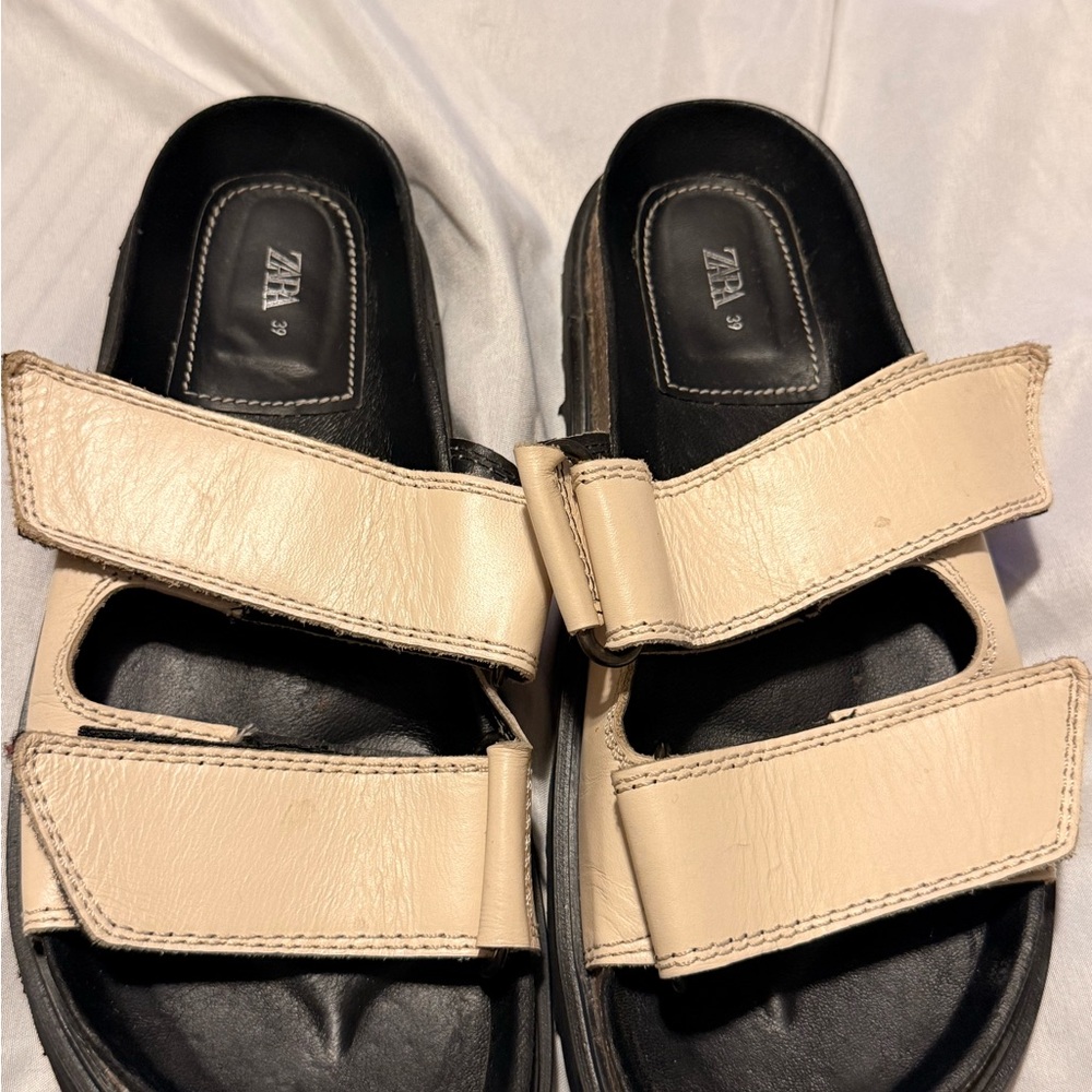 Zara Cream Leather Strap Sandals women’s size 39